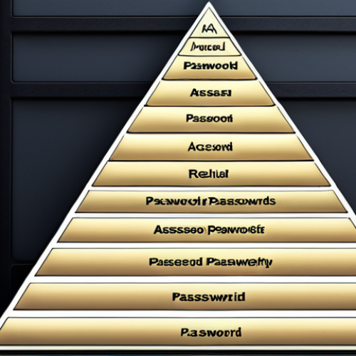 ** A password pyramid, strong base of length and complexity, mid-section showing unique passwords for each account, and the peak with regular updates. Visually represent each layer.

**