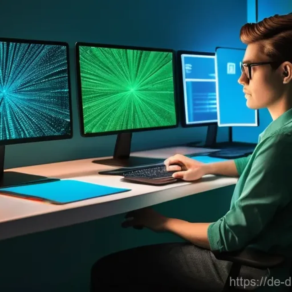 디지털 아카이빙을 위한 최선의 접근법 - **Prompt:** A focused individual, casually dressed, sits at a modern, uncluttered desk, surrounded b...