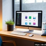 Home 20 디지털 기억 보존을 위한 리소스 목록 - A modern home office setup featuring a sleek NAS system with multiple hard drives visible inside a t...
