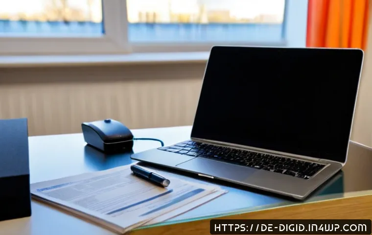 Home 17 디지털 기록의 법적 가치 분석 - Photorealistic German legal professional reviewing a digital evidence file on a laptop beside a smar...